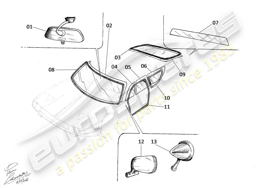 LAMBORGHINI ESPADA VERRE ET JOINTS SCHÉMA DES PIÈCES lamborghini espada verre et joints schéma des pièces
