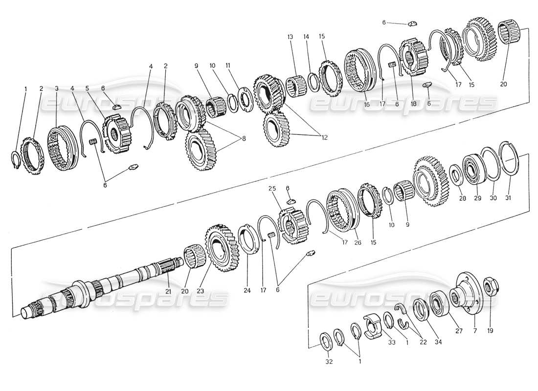 maserati karif 2.8 transmission - arbre principal schéma des pièces