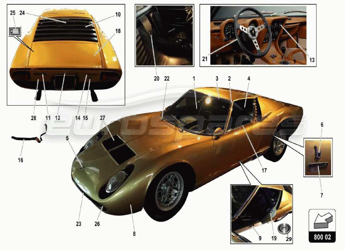 lamborghini miura p400 corps schéma des pièces