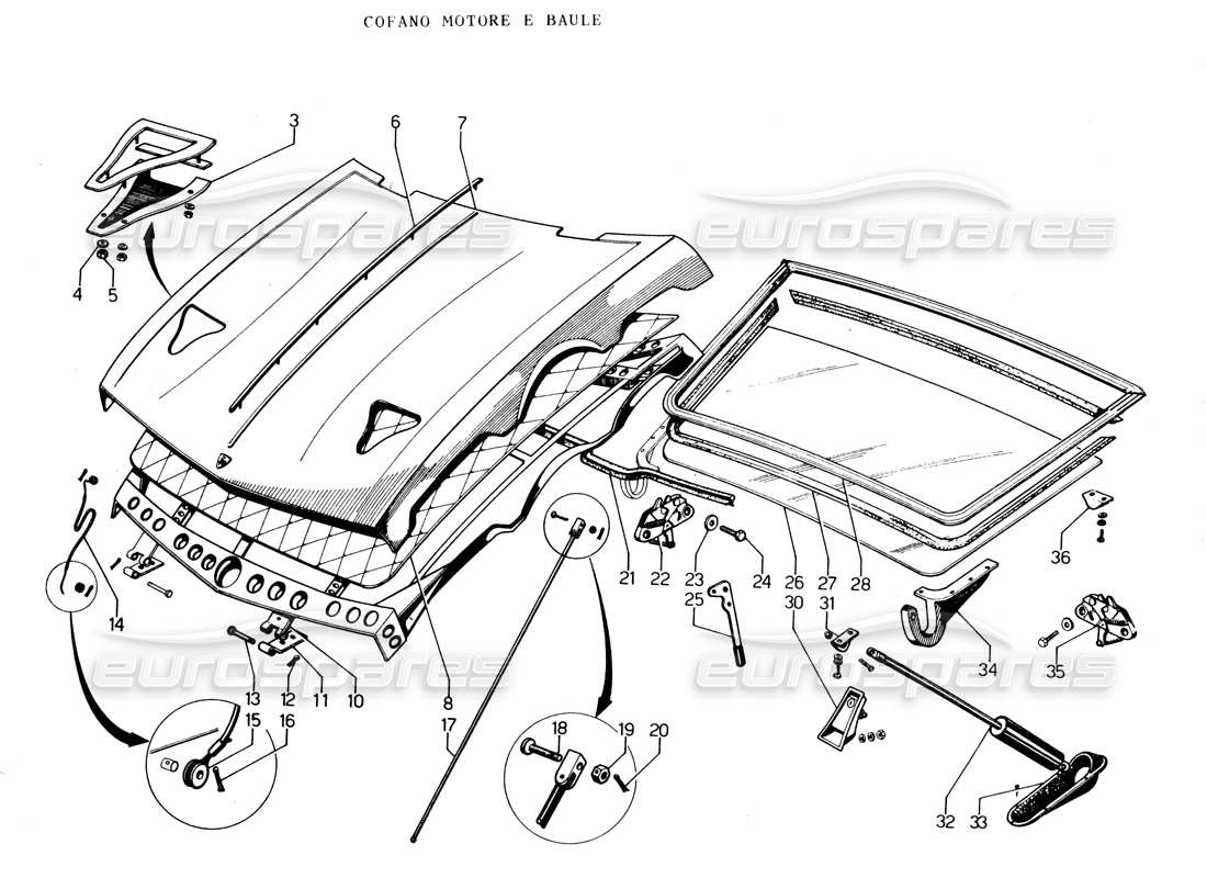 lamborghini espada capot moteur et coffre schéma des pièces