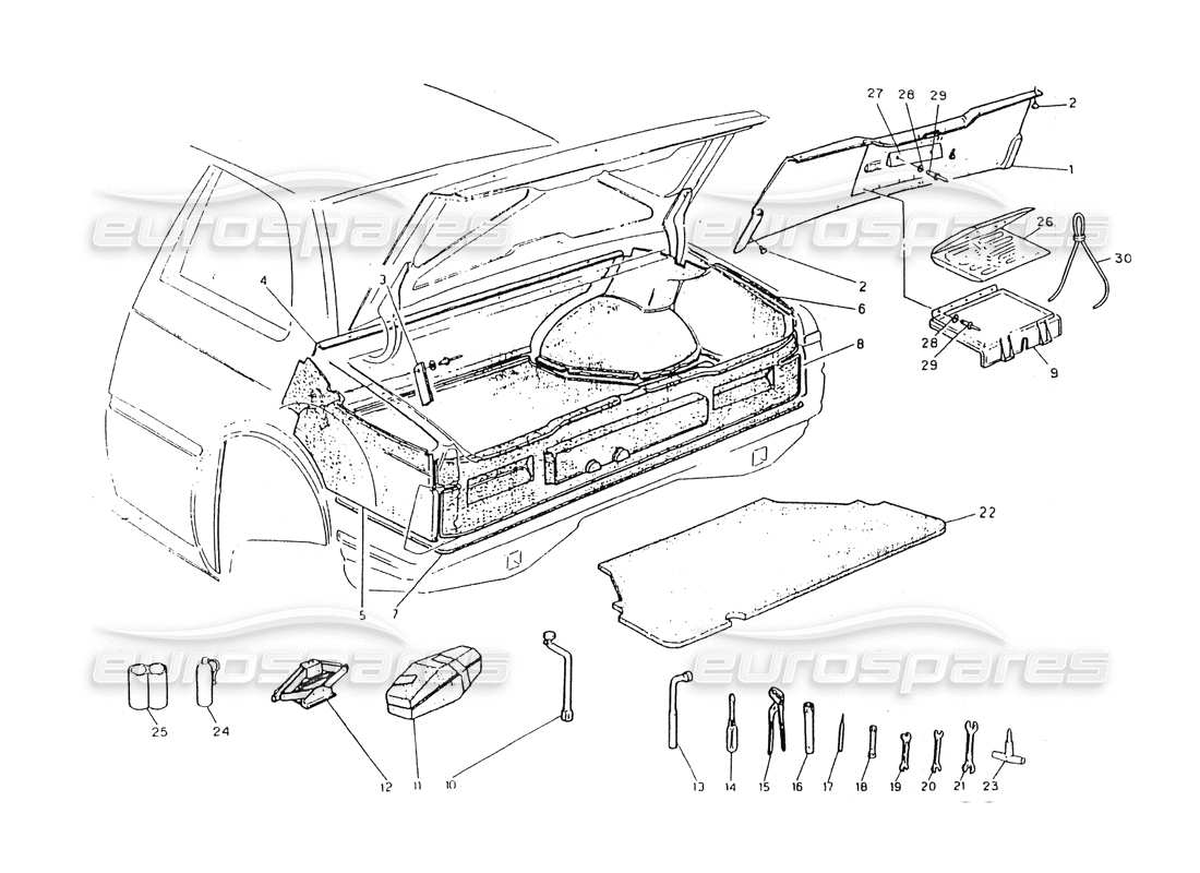 maserati 418 / 4.24v / 430 schéma des pièces de garnitures de coffre et d'outils