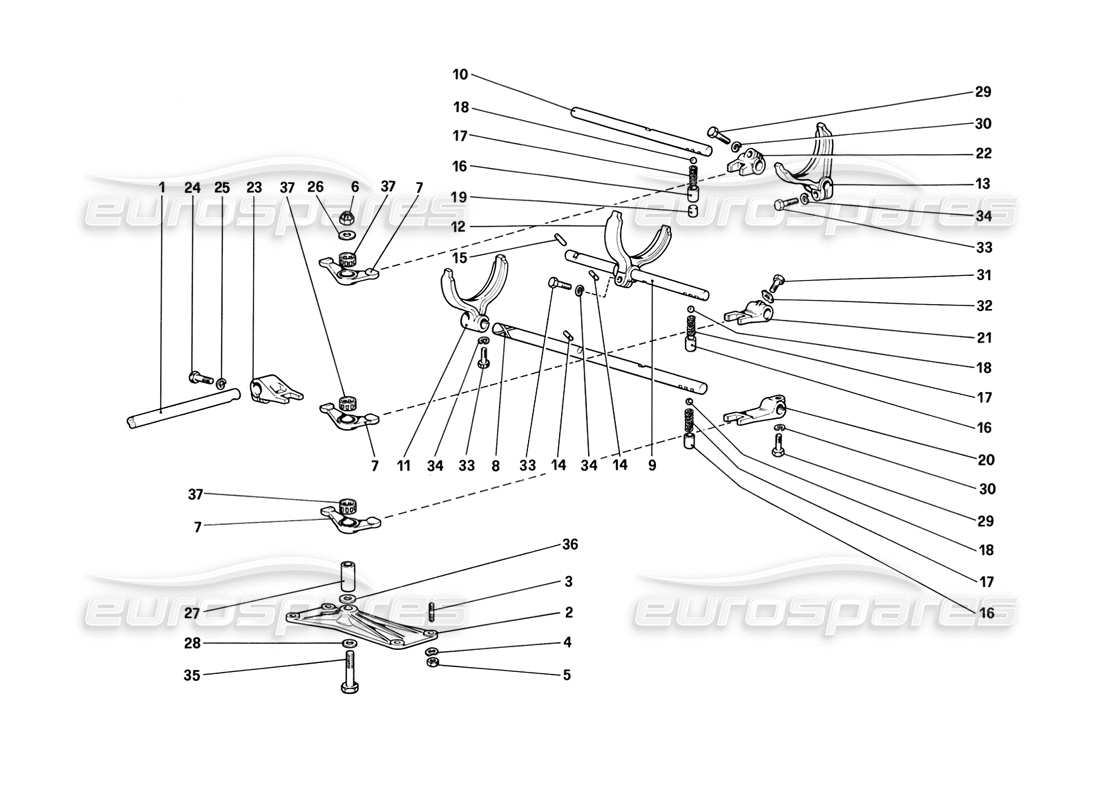 ferrari mondial 3.2 qv (1987) diagramme des pièces des commandes intérieures de la boîte de vitesses