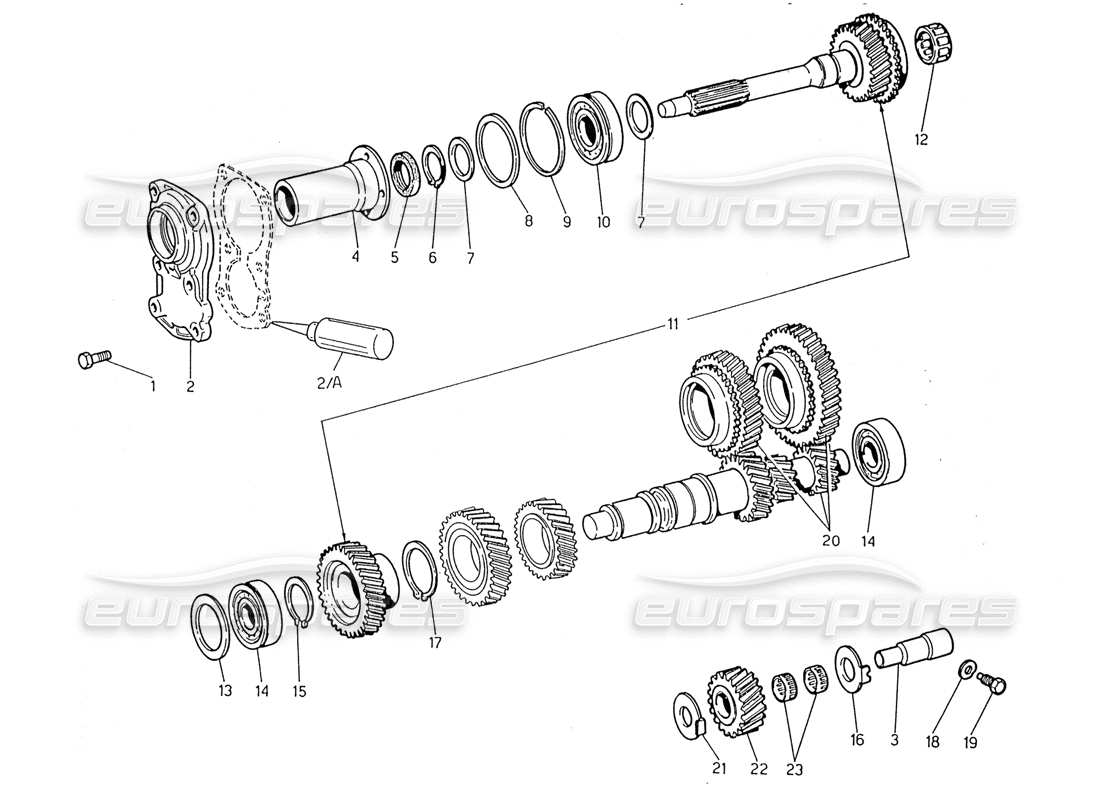 maserati 2.24v transmission – schéma des pièces de l'arbre intermédiaire et de l'entraînement direct