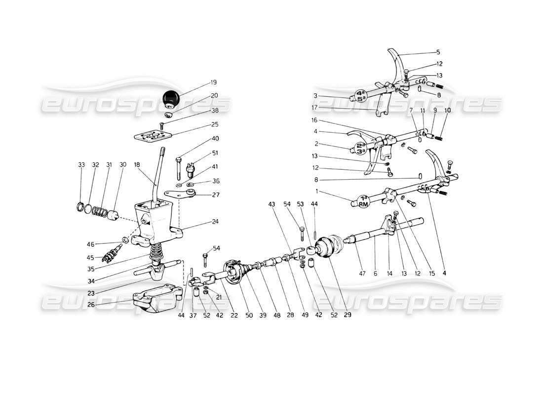 ferrari 512 bb commandes de boîte de vitesses schéma des pièces