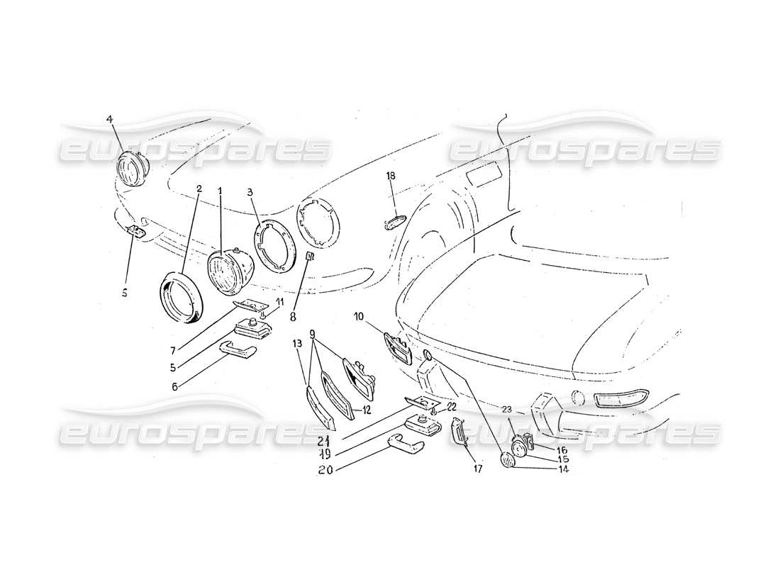 ferrari 330 gtc / 365 gtc (coachwork) schéma des pièces des feux avant et arrière