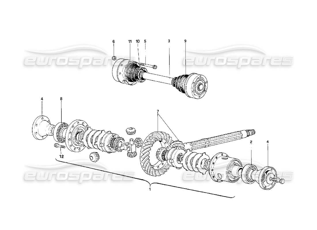 ferrari f40 schéma des pièces du différentiel et des arbres d'essieu