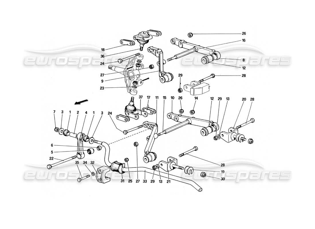 ferrari 512 bbi suspension avant - schéma des pièces des triangles