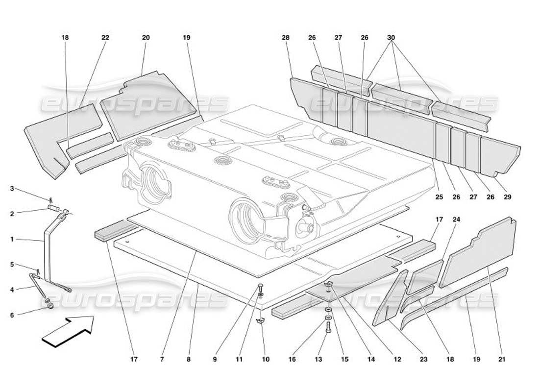 ferrari 575 superamerica réservoir de carburant - isolation et protection schéma des pièces