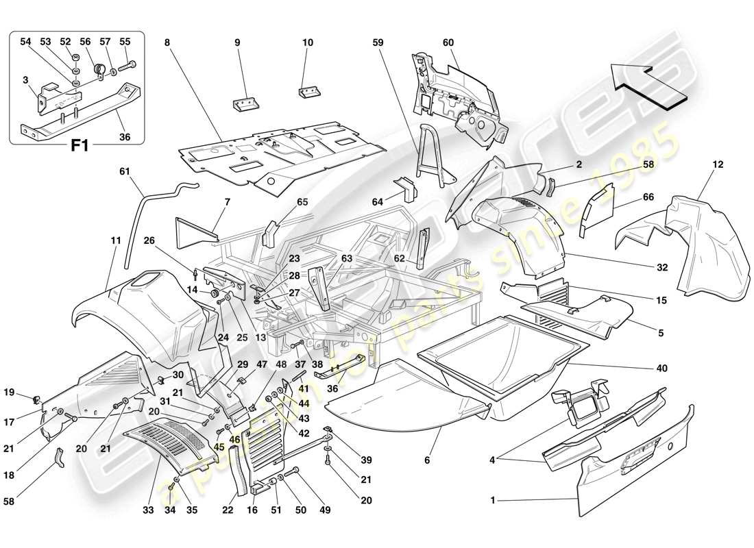 ferrari 575 superamerica schéma des pièces des structures et composants arrière