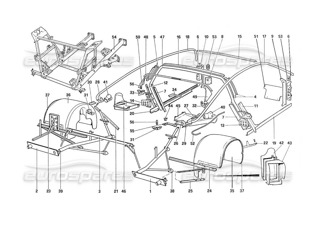 ferrari 288 gto coque de carrosserie - diagramme des pièces des éléments intérieurs