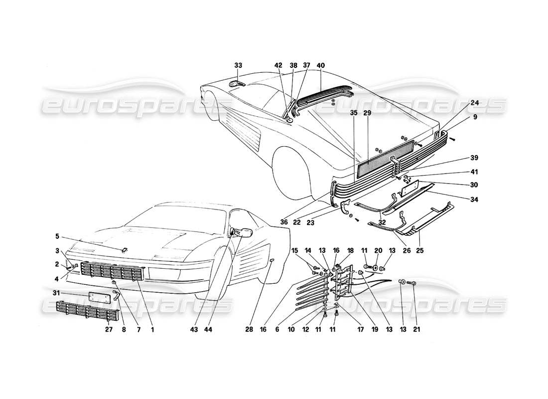ferrari testarossa (1987) finition externe schéma des pièces