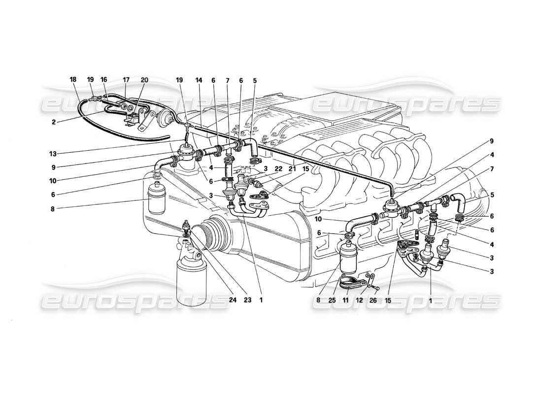 ferrari testarossa (1987) schéma des pièces d'injection d'air et de conduites (pour ch et sa)