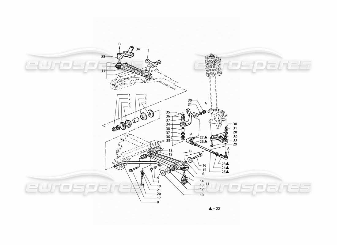 maserati qtp v6 (1996) suspension avant schéma des pièces