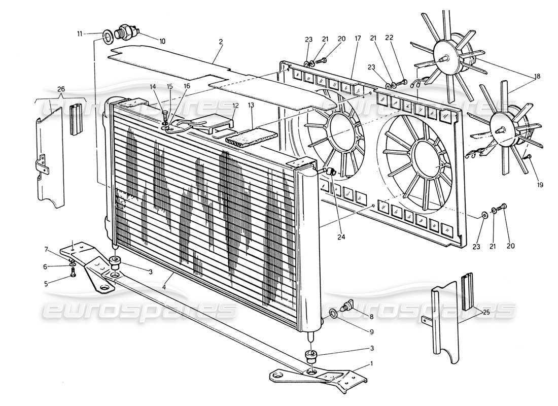 maserati 222 / 222e biturbo radiateurs et ventilateurs de refroidissement schéma des pièces