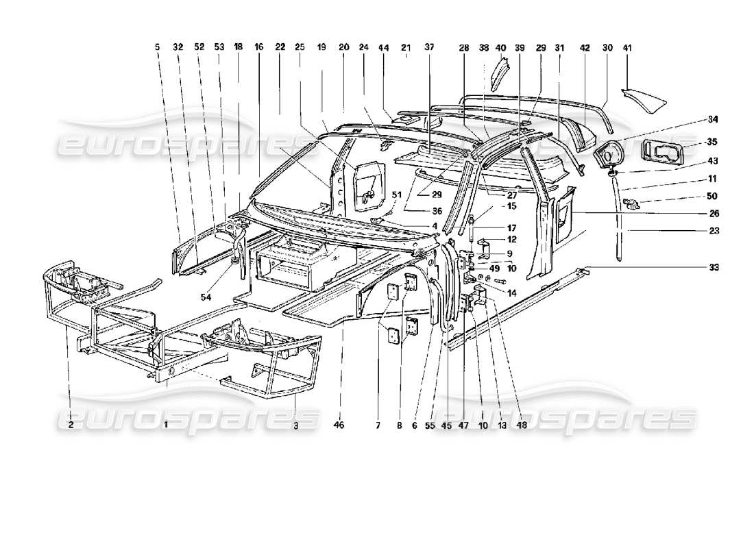 ferrari 512 tr corps - diagramme des pièces des composants internes