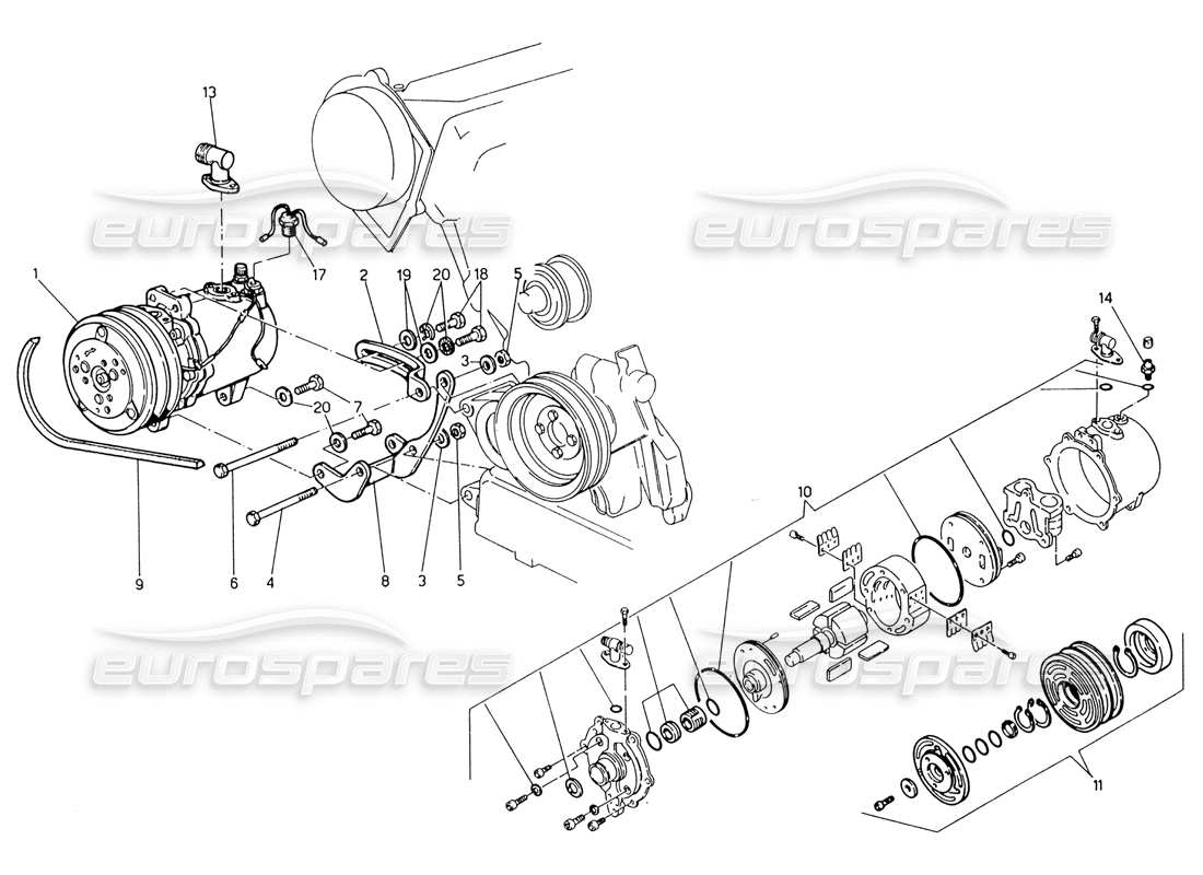 maserati 222 / 222e biturbo compresseur d'air et supports schéma des pièces