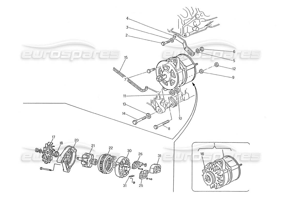 maserati karif 2.8 alternateur et support schéma des pièces