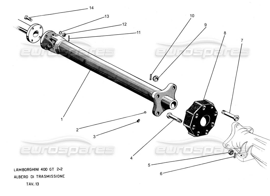 lamborghini 400 gt schéma des pièces de l'arbre de transmission