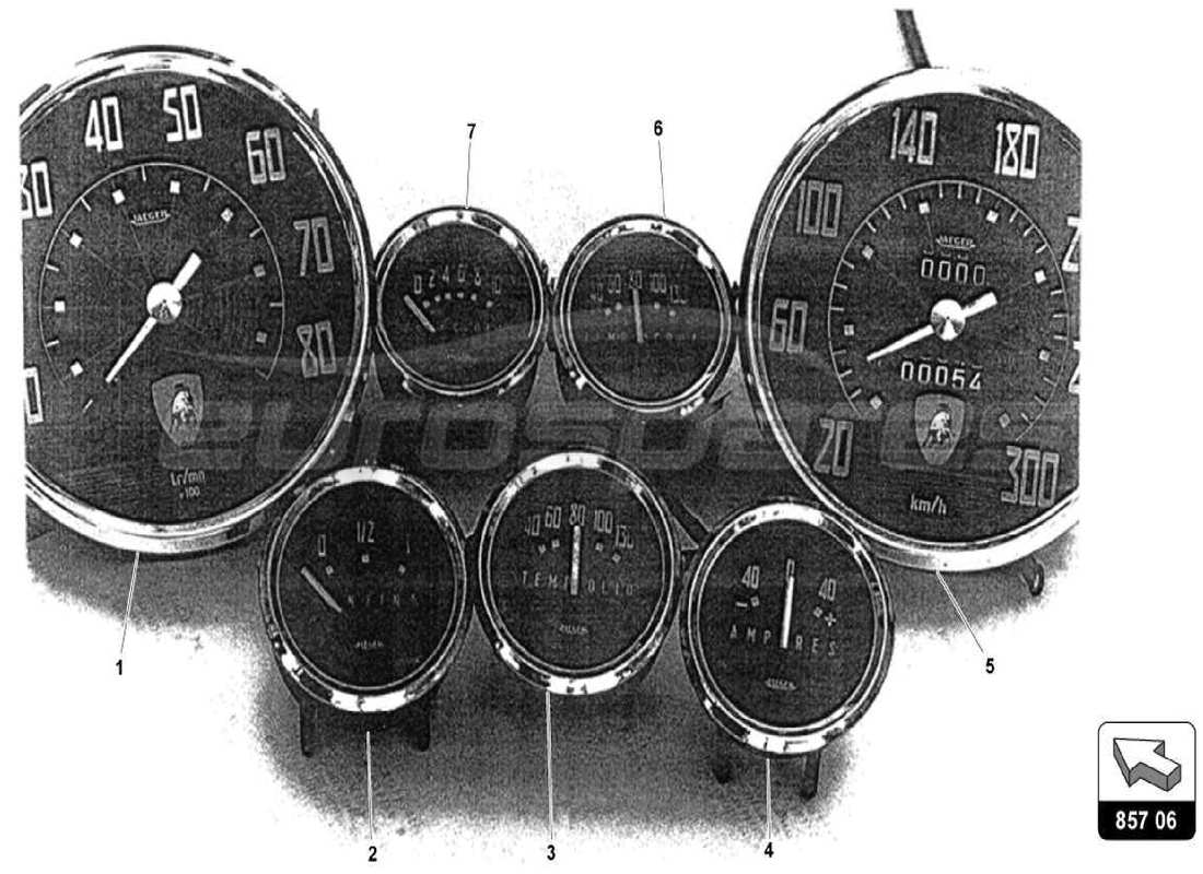 lamborghini 400 gt diagramme des pièces des instruments du tableau de bord