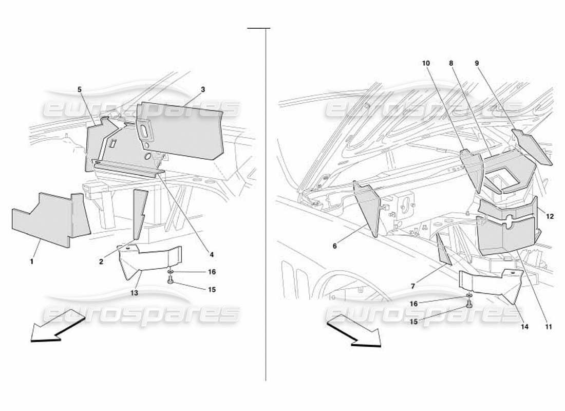 ferrari 550 barchetta isolations ignifuges du compartiment moteur -pas pour gd- schéma des pièces