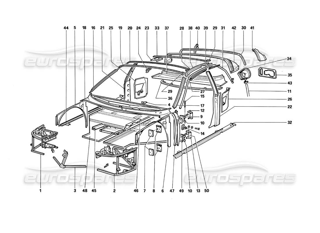 ferrari testarossa (1990) corps - diagramme des pièces des composants internes