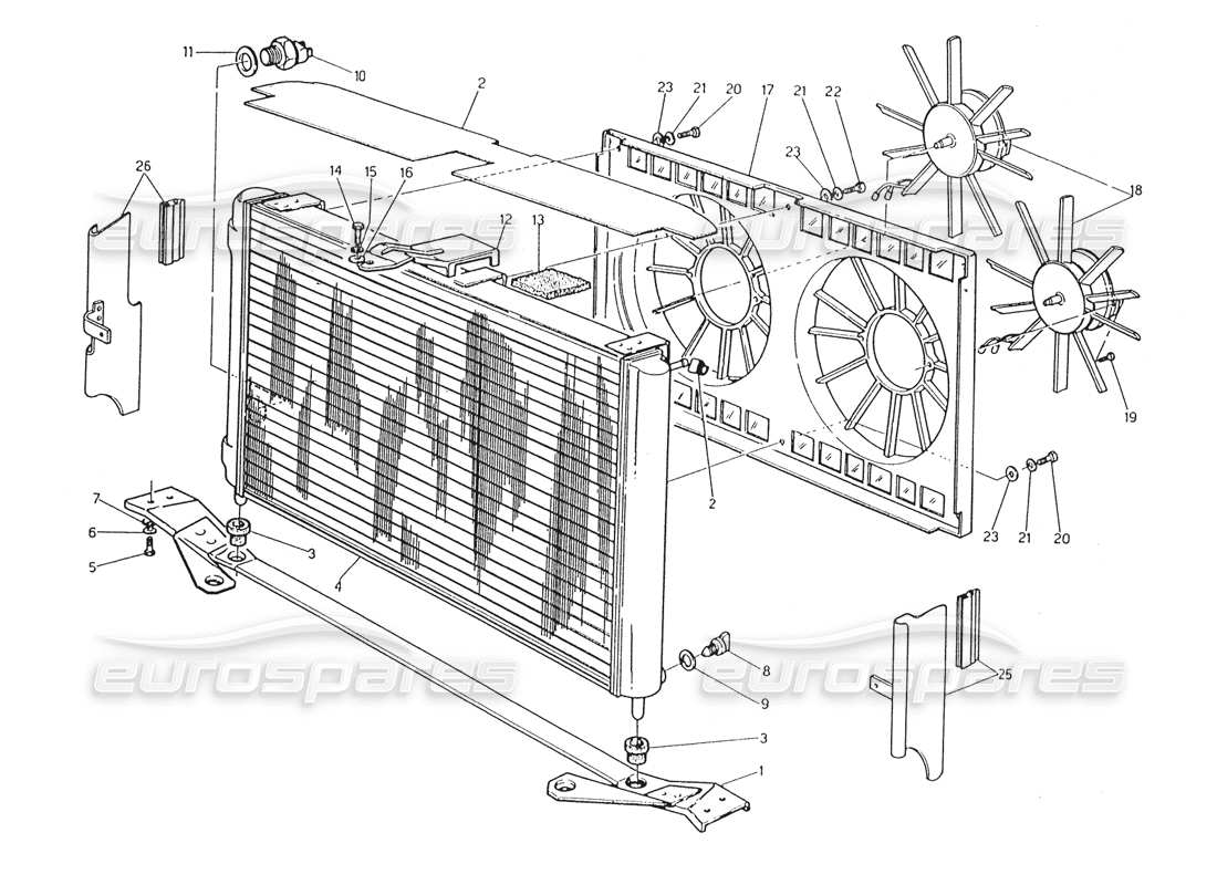 maserati karif 2.8 schéma des pièces du radiateur et des réservoirs de refroidissement