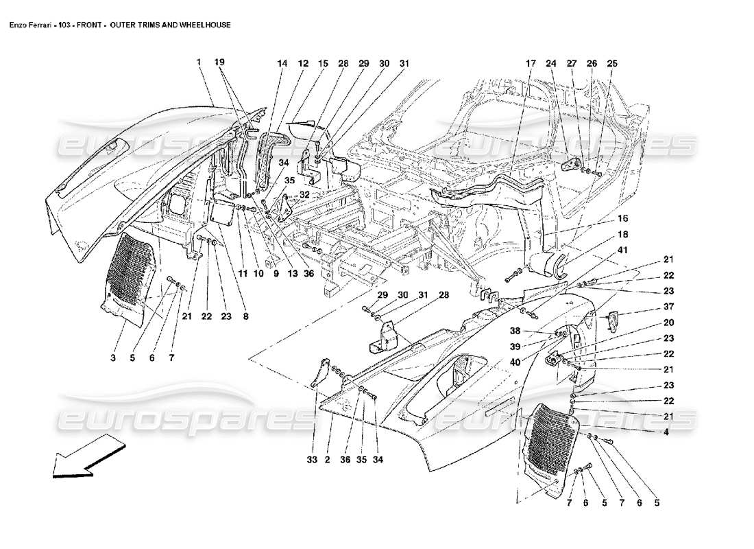 ferrari enzo avant - schéma des garnitures extérieures et des pièces de la timonerie