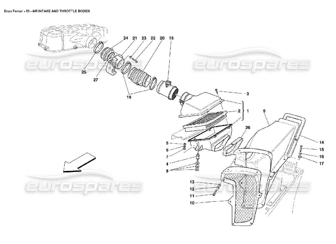 ferrari enzo schéma des pièces d'admission d'air et de corps de papillon