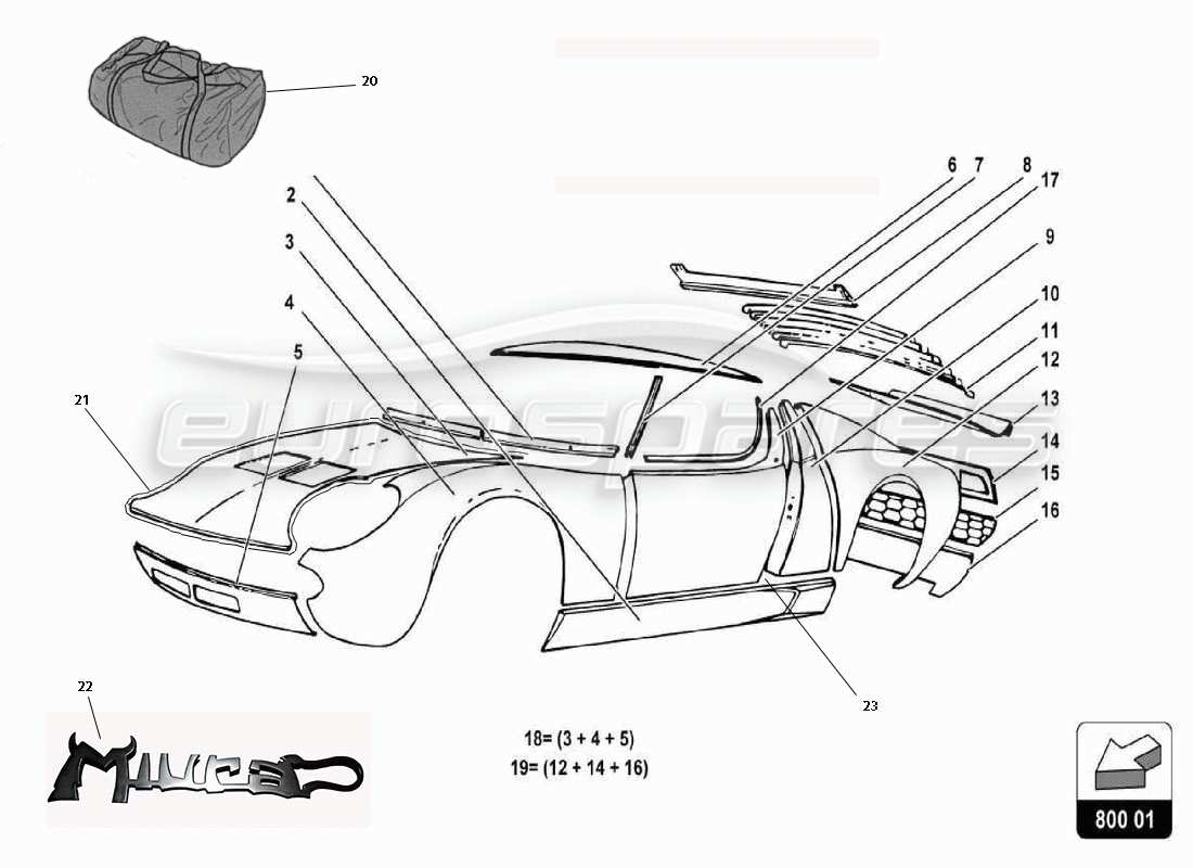 lamborghini miura p400 diagramme des pièces du corps