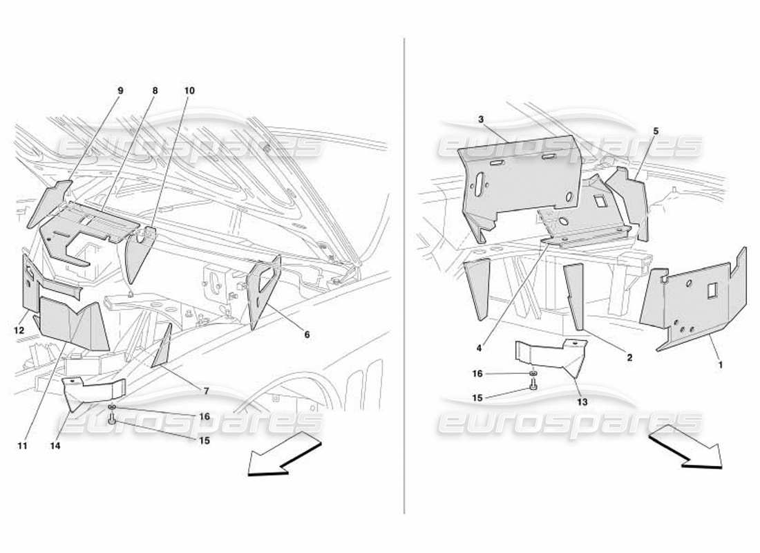 ferrari 550 barchetta isolations ignifuges du compartiment moteur - valable pour gd - schéma des pièces