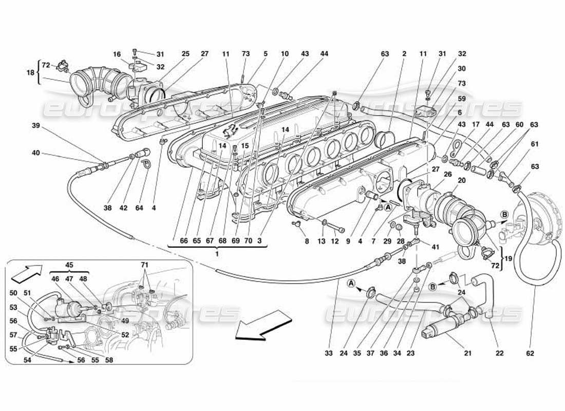 ferrari 550 barchetta schéma des pièces des collecteurs d'admission d'air