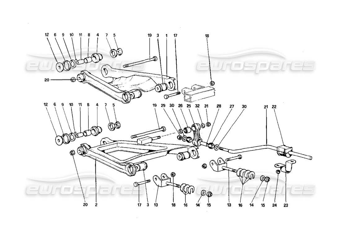 ferrari 308 quattrovalvole (1985) suspension arrière - diagramme des pièces des triangles