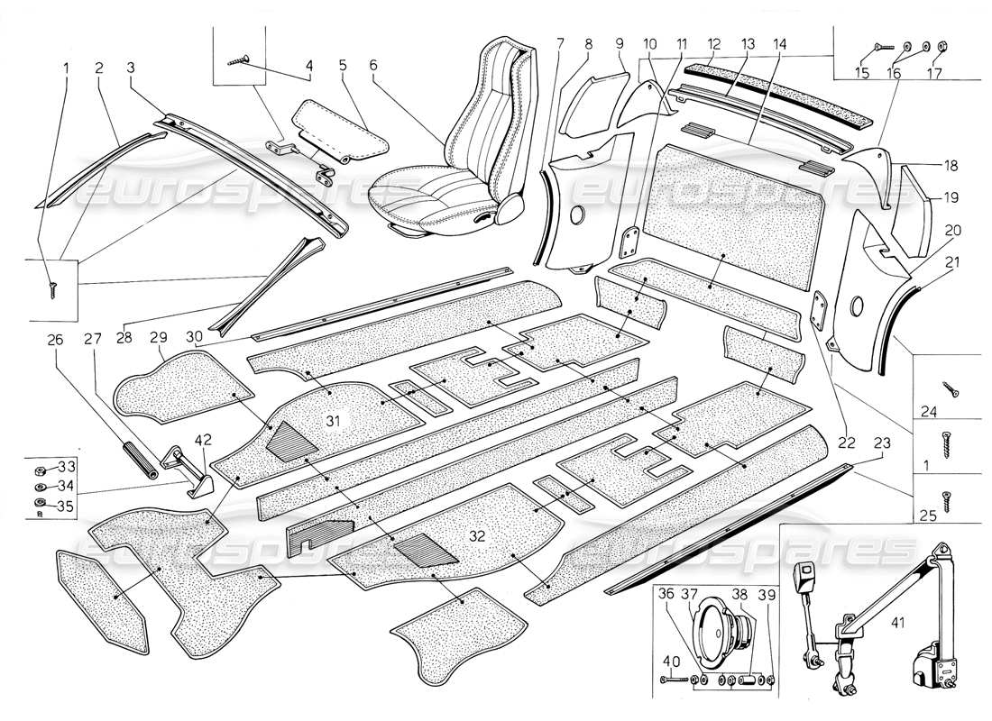 lamborghini jalpa 3.5 (1984) sièges, accessoires et garnitures schéma des pièces