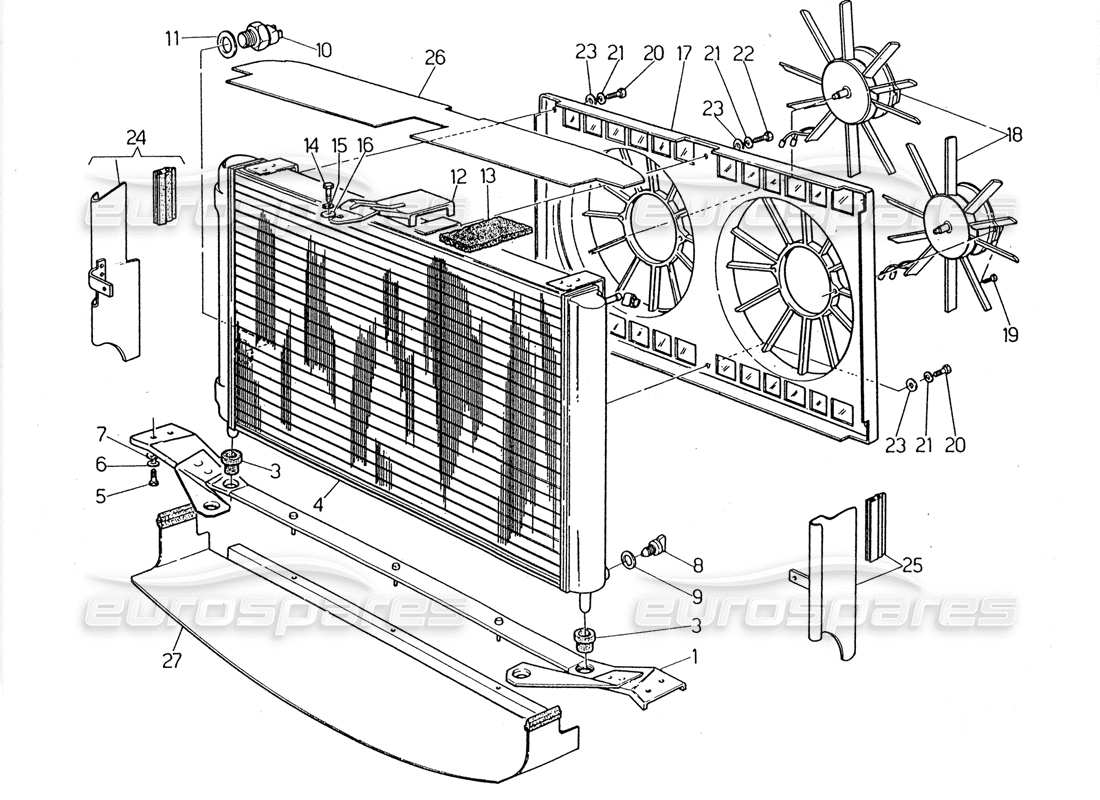 maserati 2.24v schéma des pièces du radiateur et des ventilateurs de refroidissement