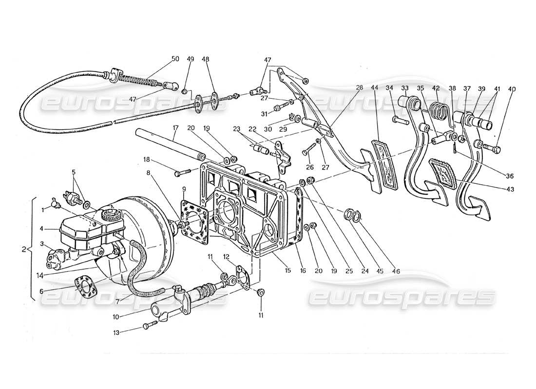 maserati 2.24v ensemble de pédales - schéma des pièces de la pompe d'embrayage du servofrein