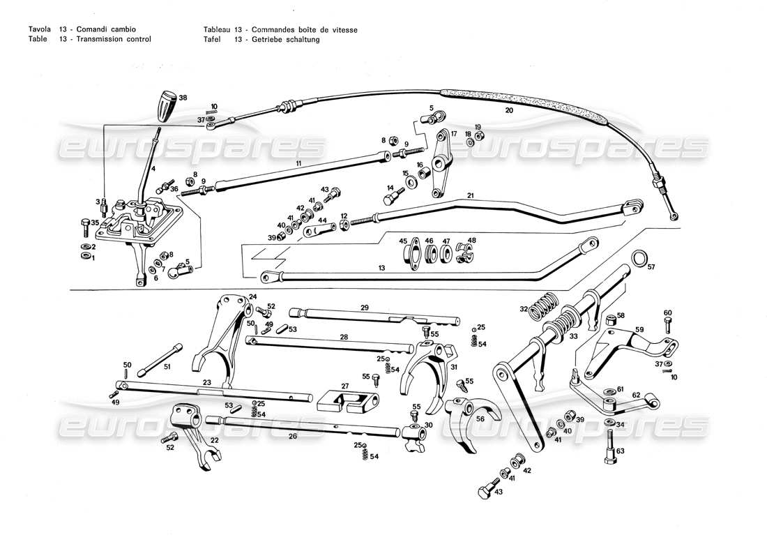 maserati merak 3.0 diagramme de pièce de commande de transmission