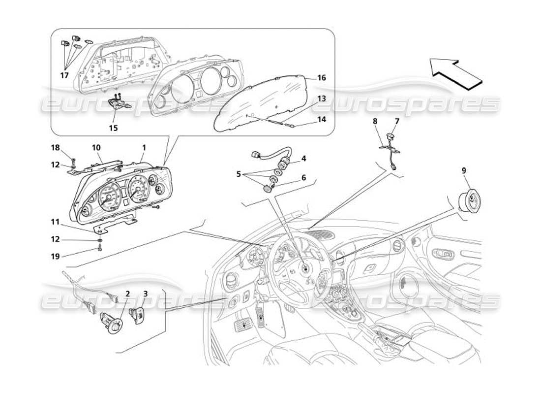 maserati 4200 spyder (2005) diagramme des pièces des instruments du tableau de bord