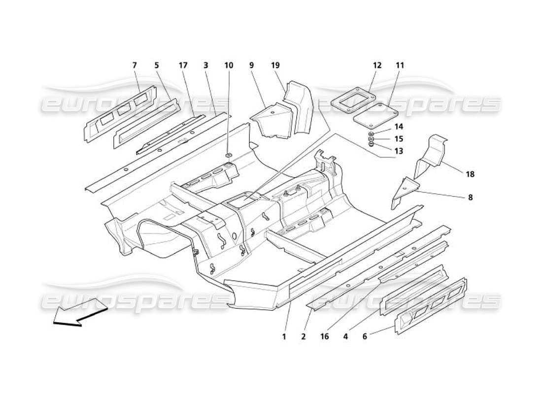 maserati 4200 spyder (2005) diagramme des parties de la structure centrale