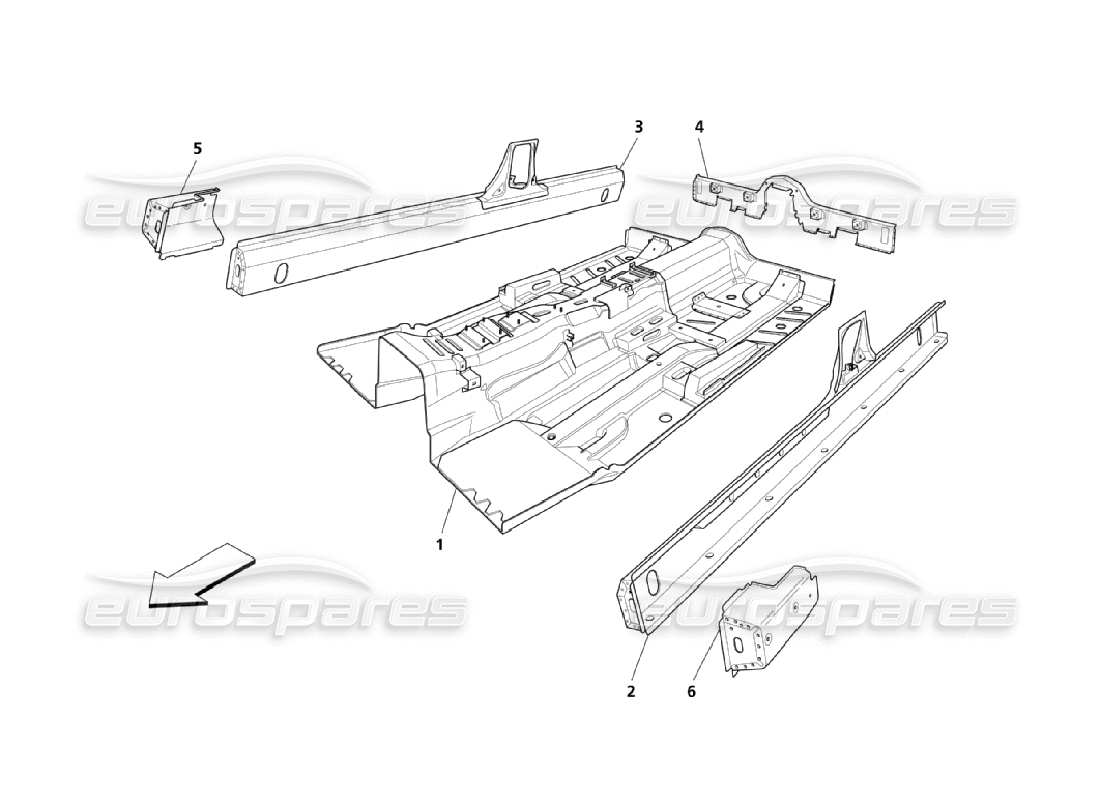 maserati qtp. (2006) 4.2 pièces structurelles centrales schéma des pièces