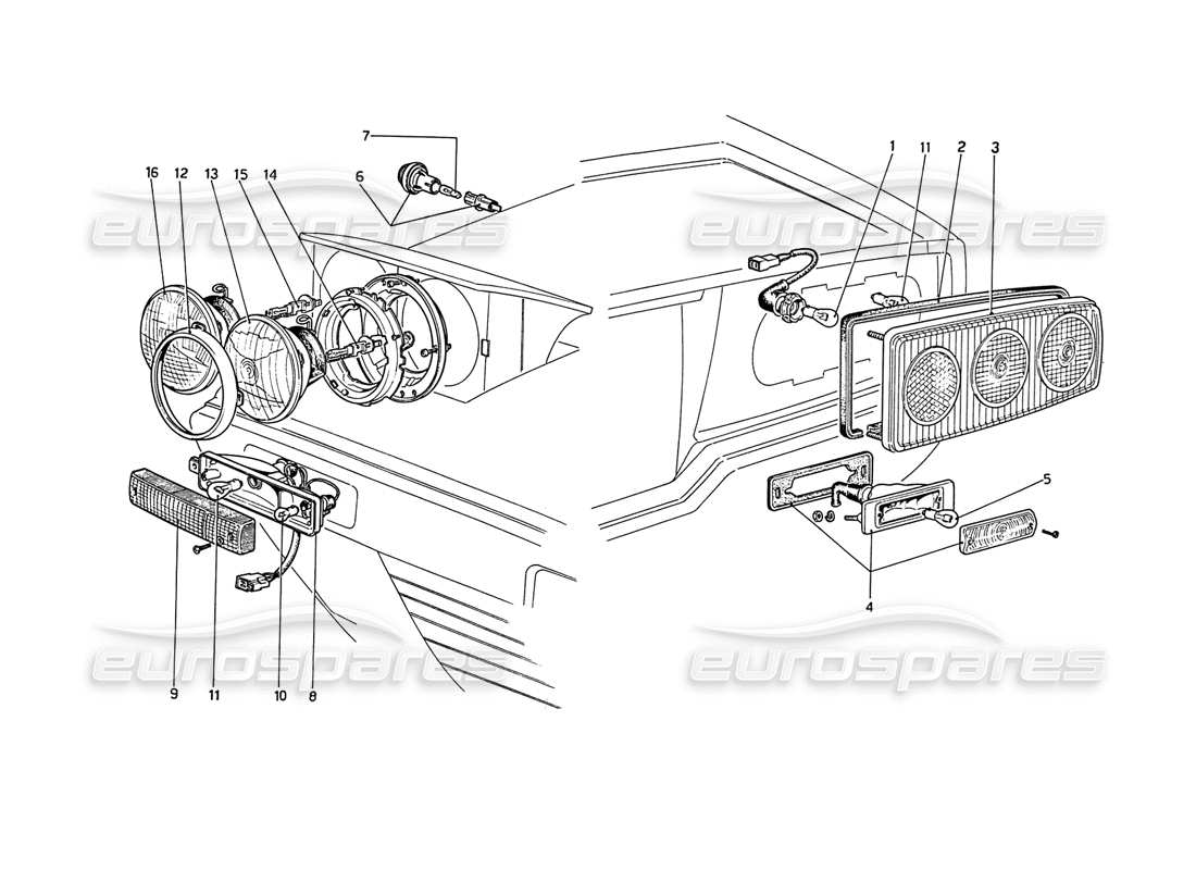 ferrari 208 gt4 dino (1975) diagramme des pièces des lumières