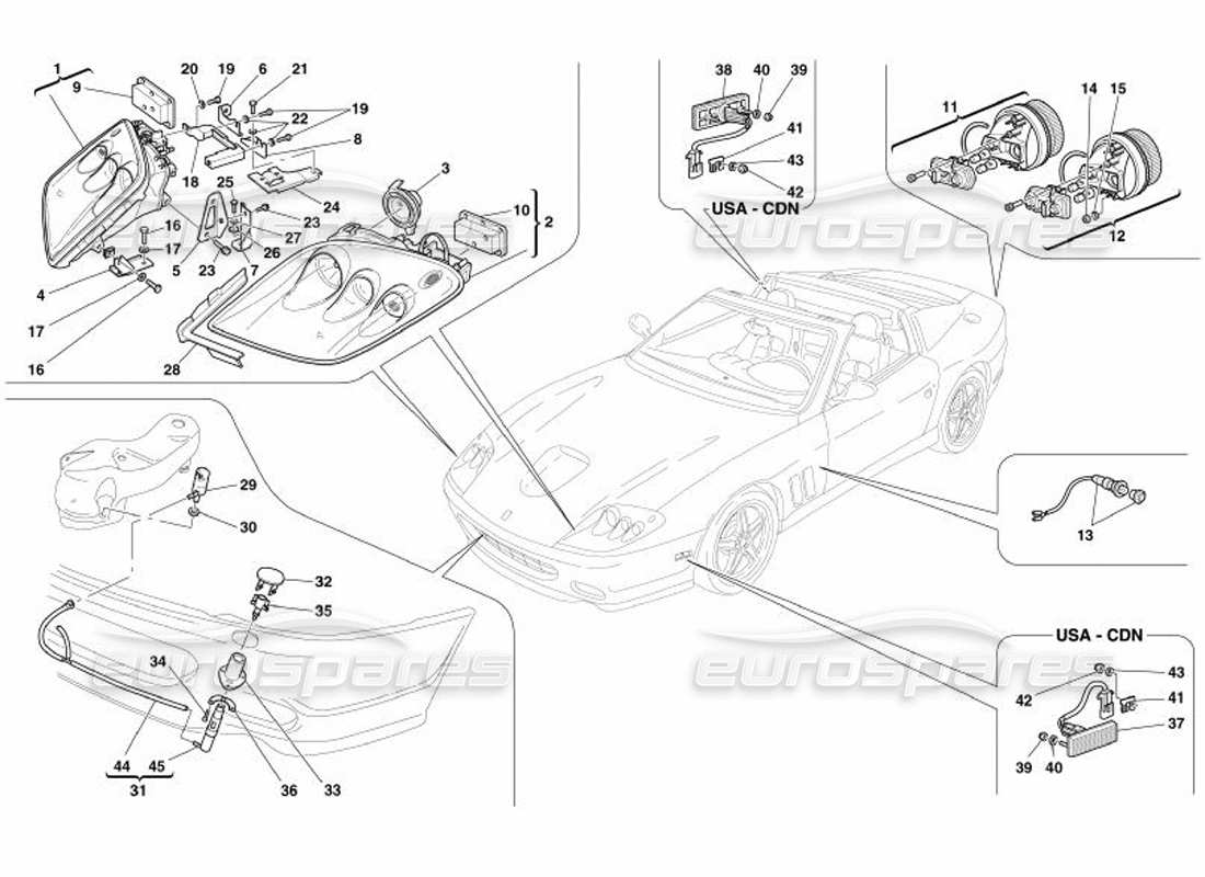 ferrari 575 superamerica schéma des pièces des feux avant et arrière