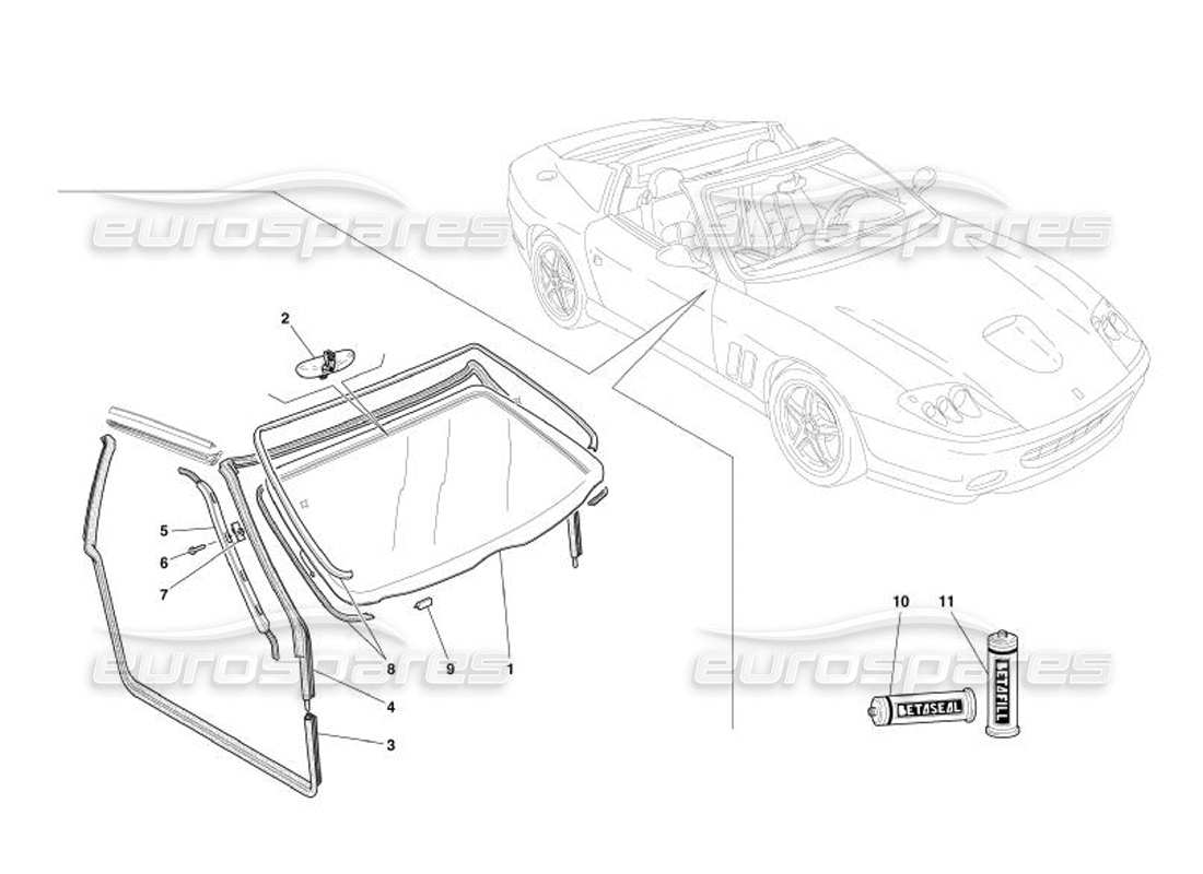 ferrari 575 superamerica schéma des pièces des verres et des joints