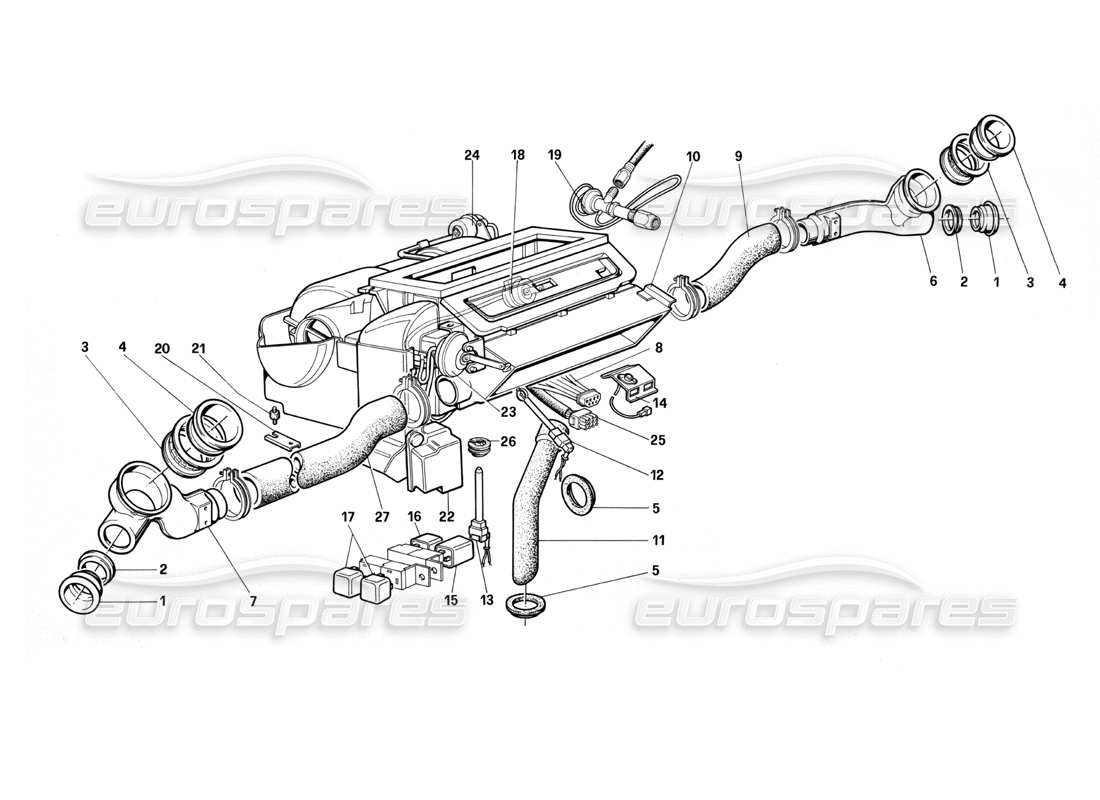 ferrari testarossa (1987) unité de chauffage schéma des pièces