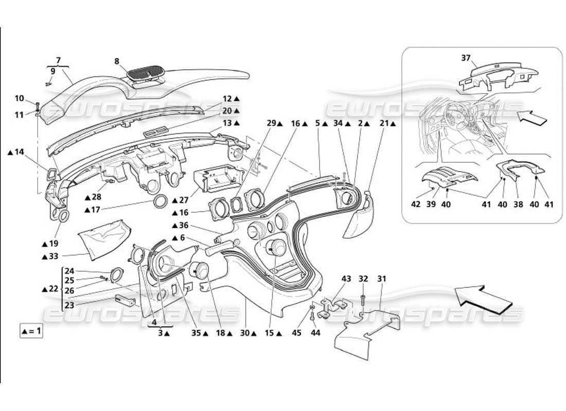 maserati 4200 gransport (2005) tableau de bord - pas pour gd - diagramme des pièces
