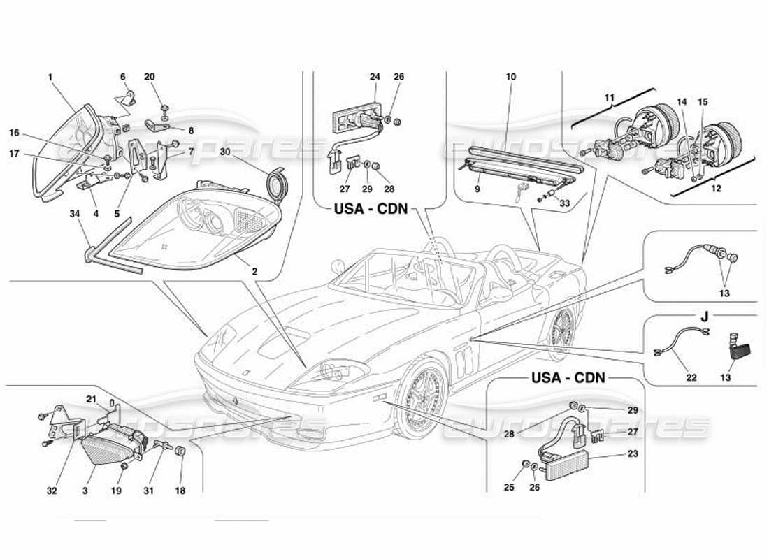 ferrari 550 barchetta schéma des pièces des feux avant et arrière