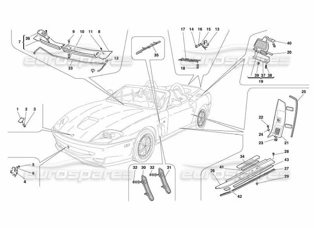 ferrari 550 barchetta diagramme des pièces des finitions extérieures