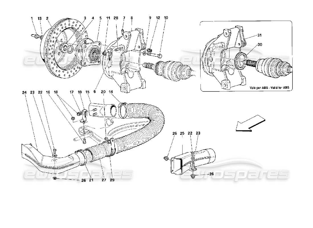 ferrari 512 tr suspension arrière - schéma des pièces des disques de frein