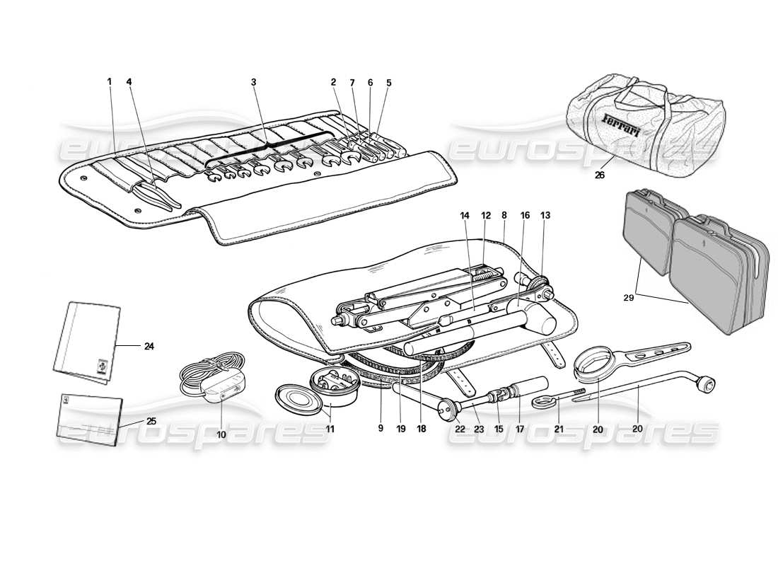 ferrari testarossa (1990) trousse à outils schéma des pièces