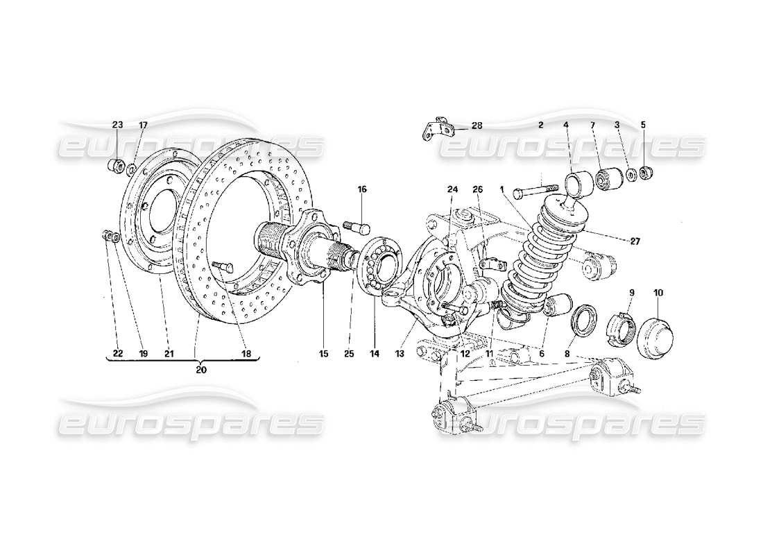 ferrari f40 suspension avant - amortisseur et disque de frein schéma des pièces