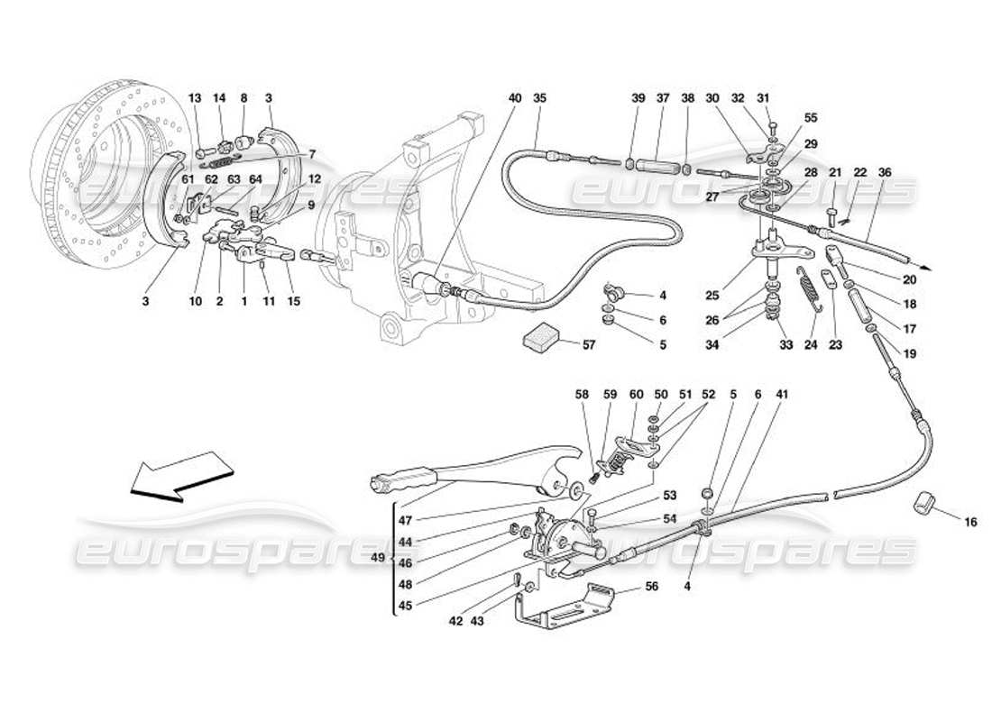 ferrari 575 superamerica schéma des pièces de commande du frein à main